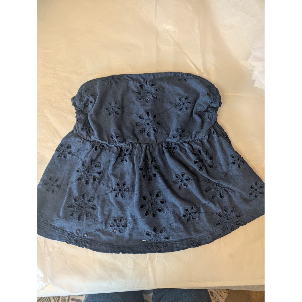 American Eagle Navy Blue Eyelet Strapless Peplum Tube Top Small